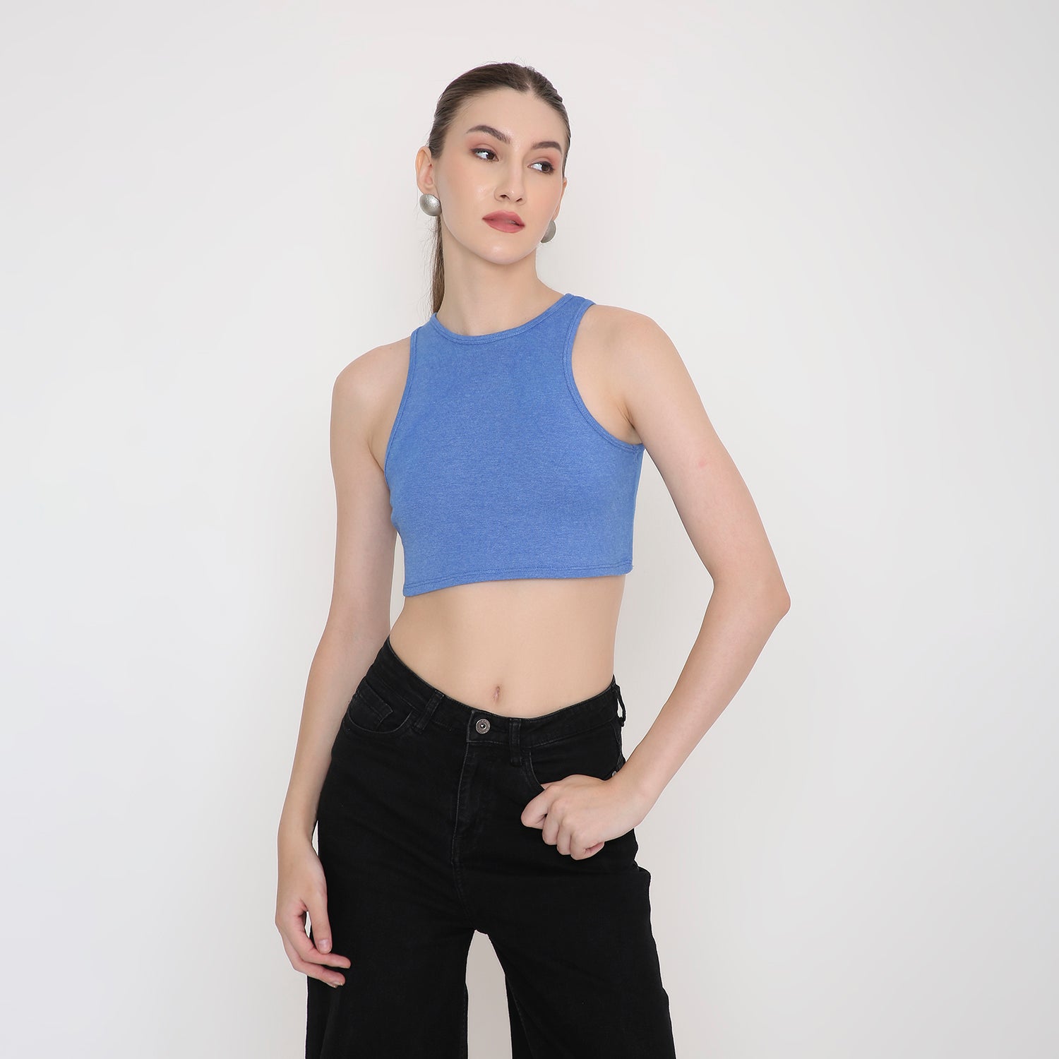 Women Tank Top in Sky Blue Melange