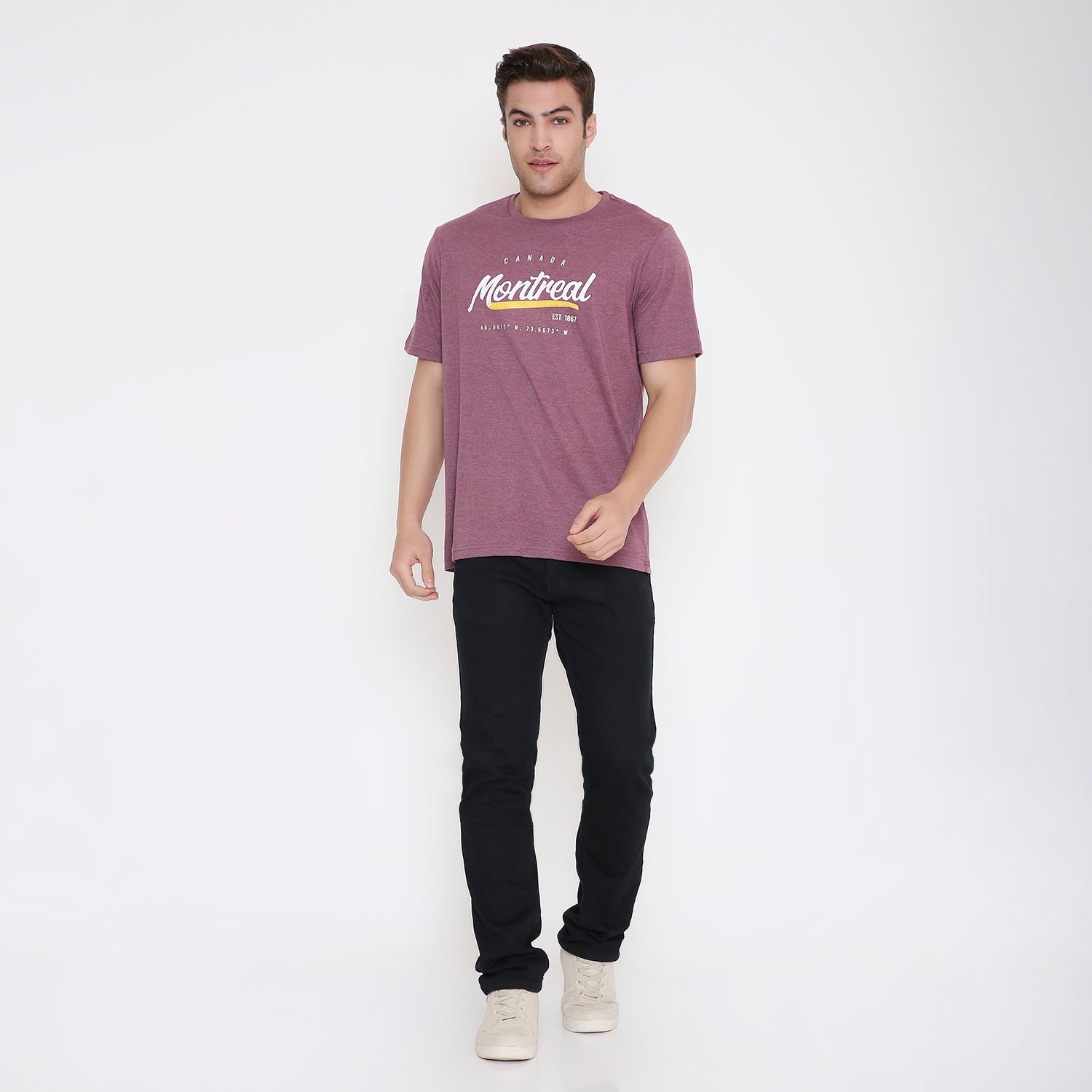 Montreal Classic Print Men's T-shirt in Maroon Melange