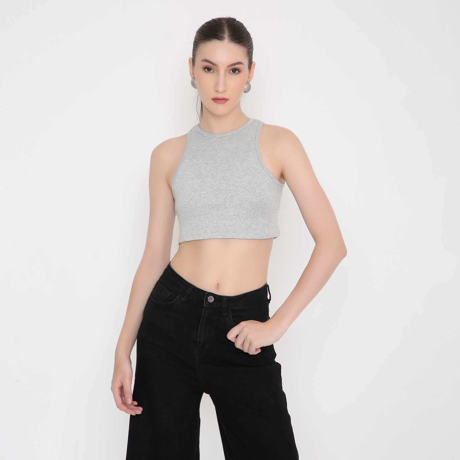 Women Tank Top in Grey Melange