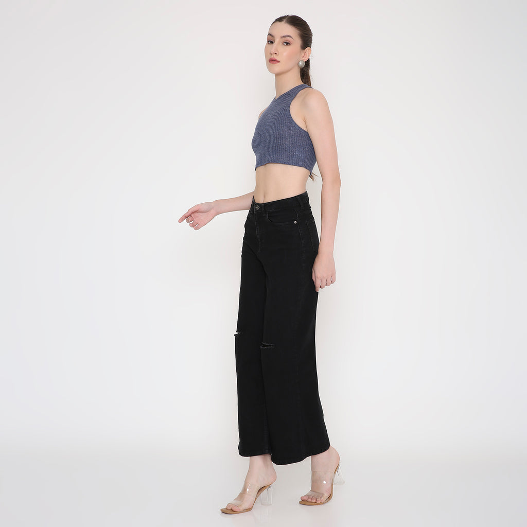 Women Tank Top in Navy Melange 2×2 Fabric