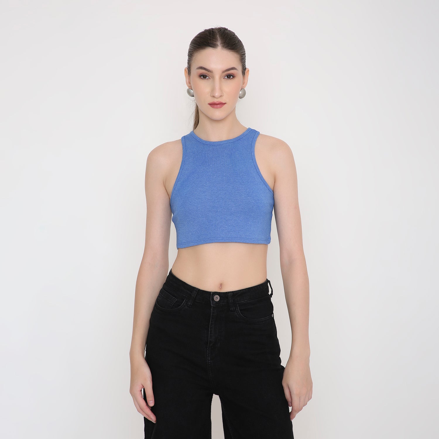 Women Tank Top in Sky Blue Melange