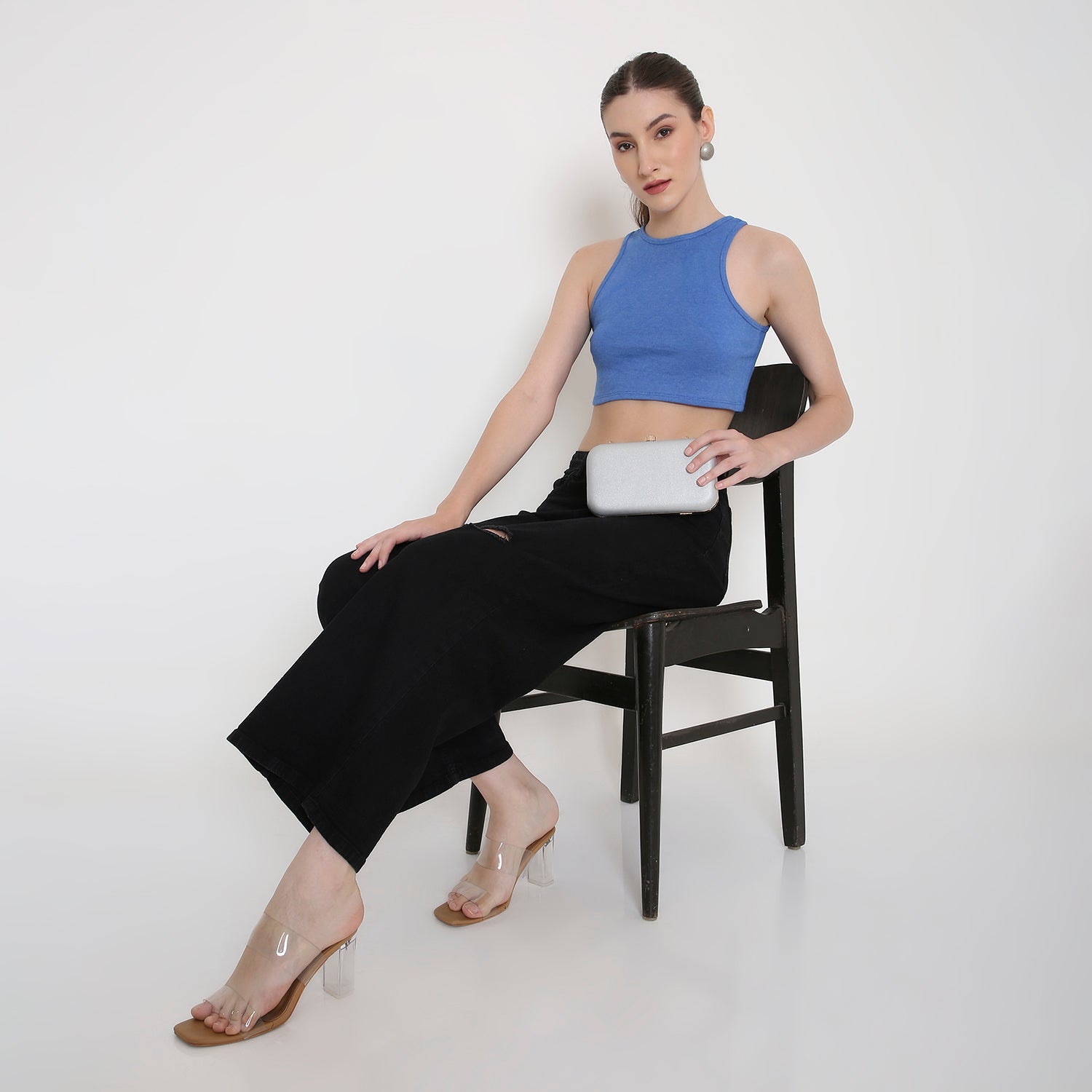 Women Tank Top in Sky Blue Melange