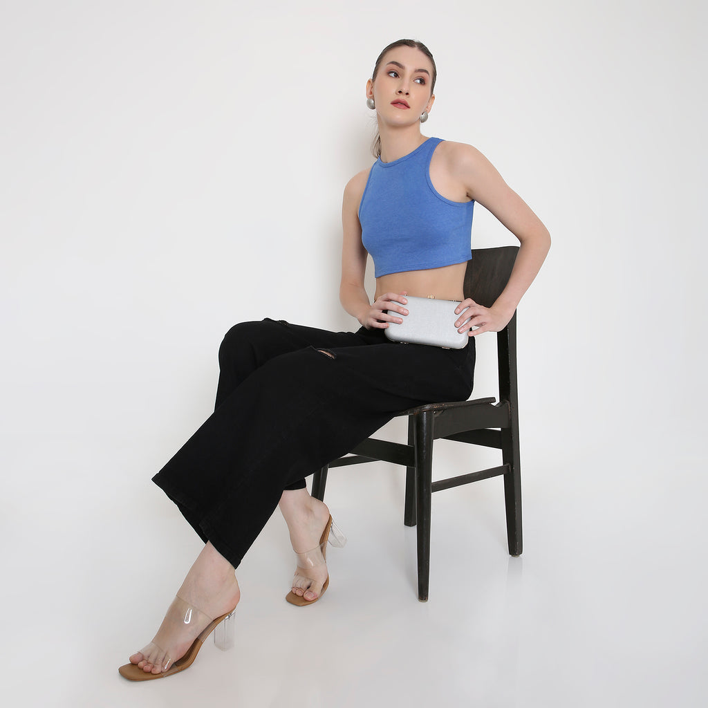 Women Tank Top in Sky Blue Melange