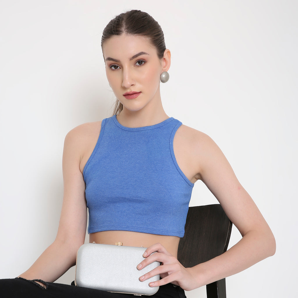 Women Tank Top in Sky Blue Melange
