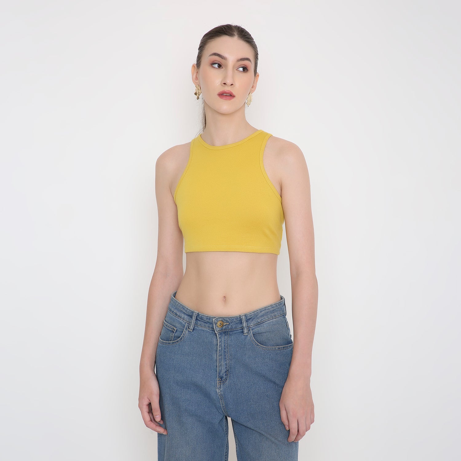 Women Tank Top in Mustard Slub