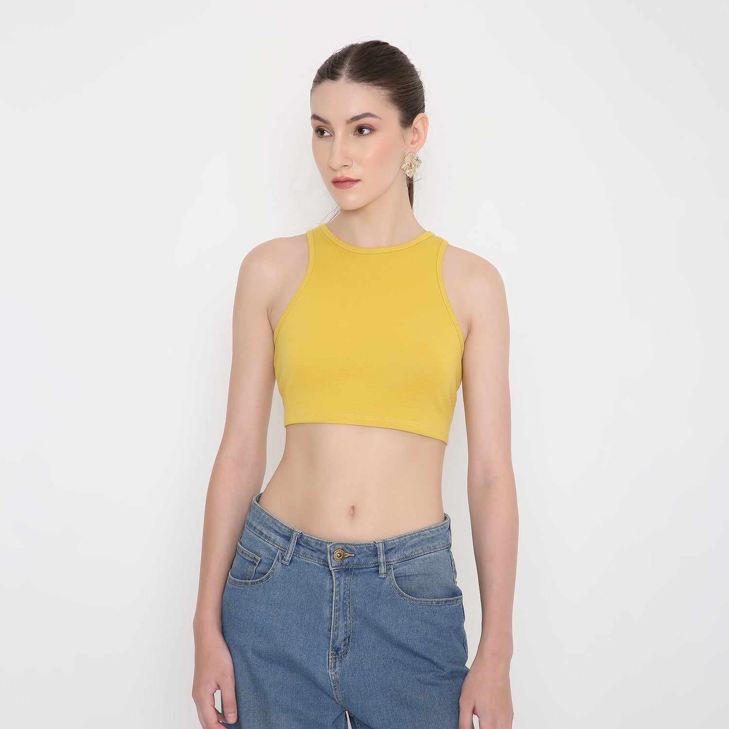 Women Tank Top in Mustard Slub