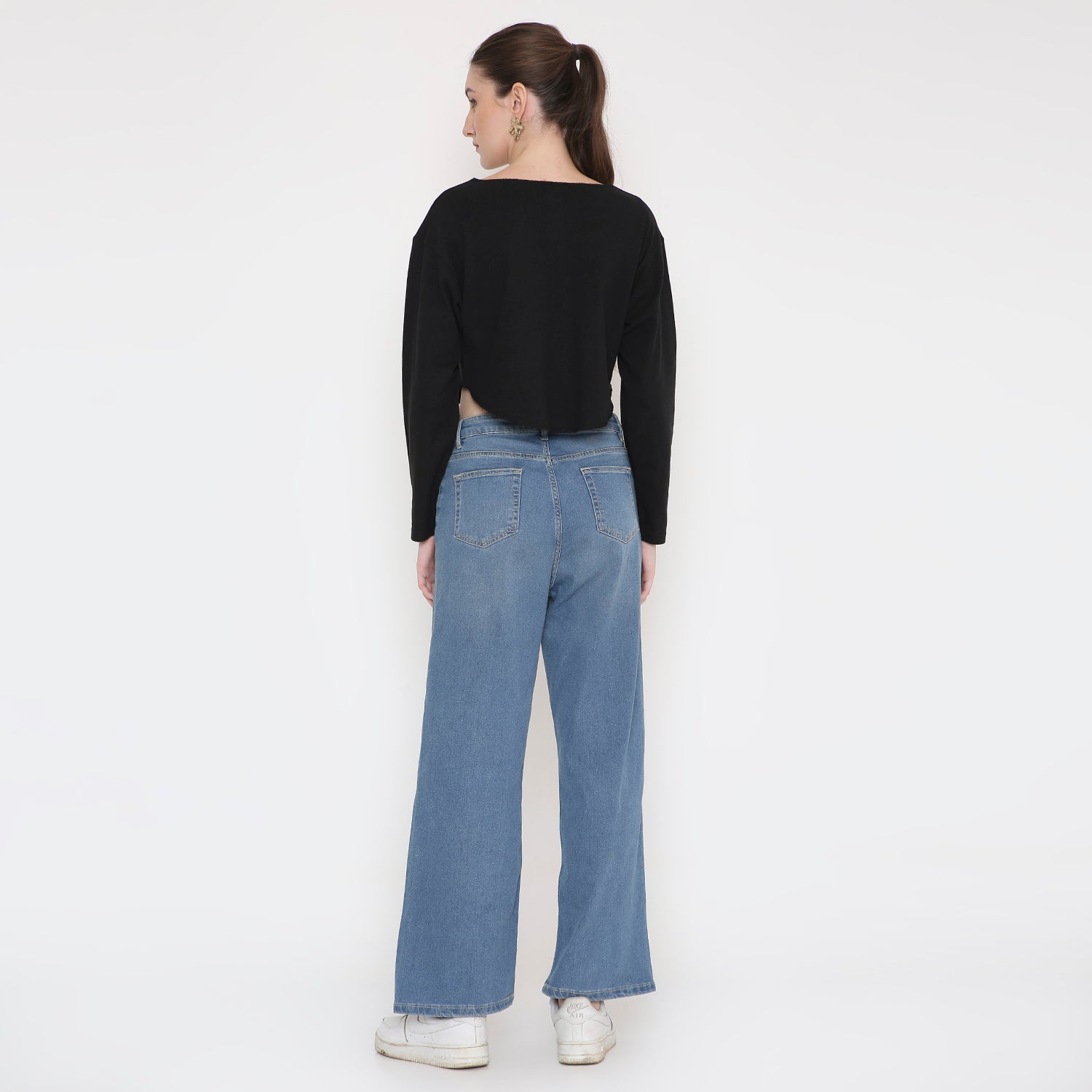 Black Round Neck Crop Top For Women