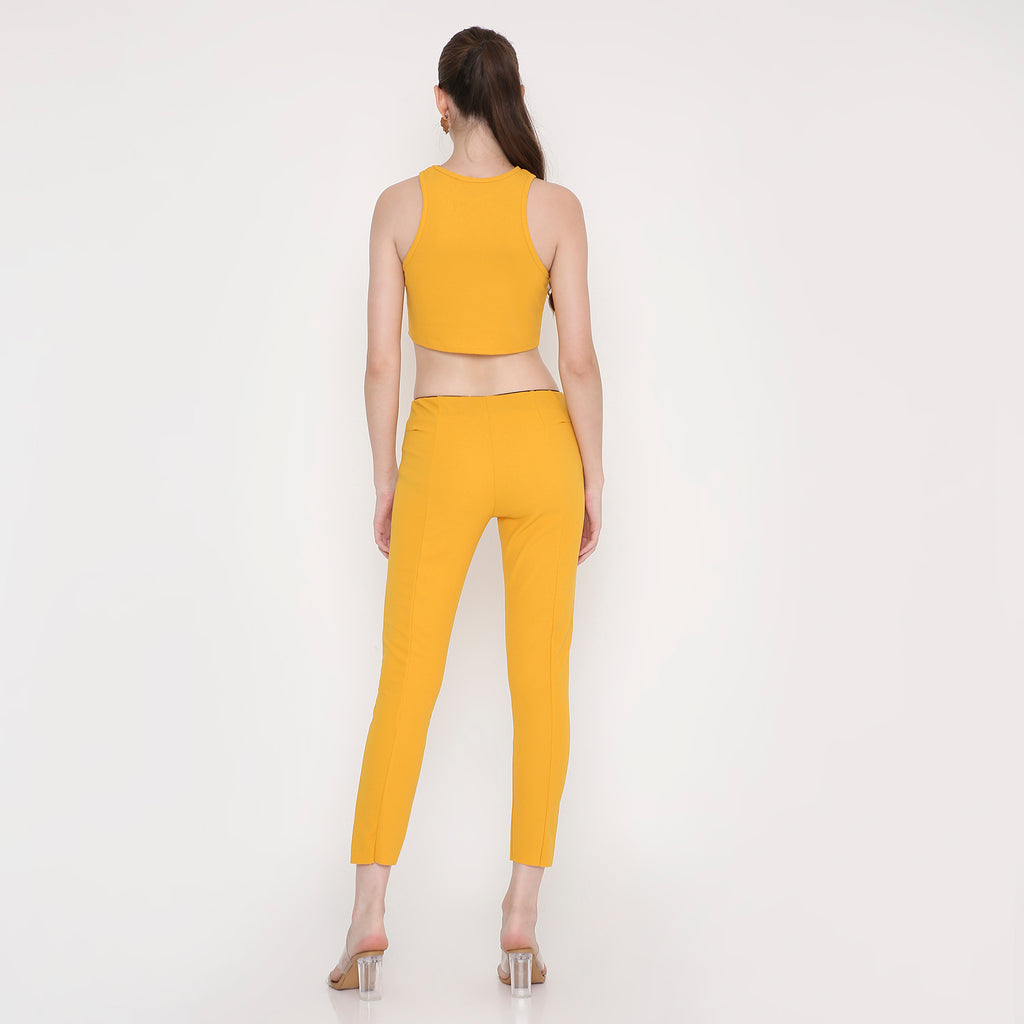 Women Tank Top With Pant Co- Ord Set in Mustard