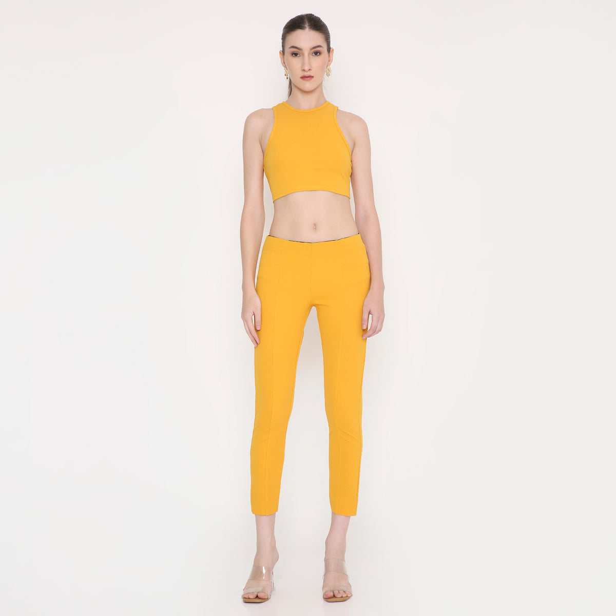 Women Tank Top With Pant Co- Ord Set in Mustard