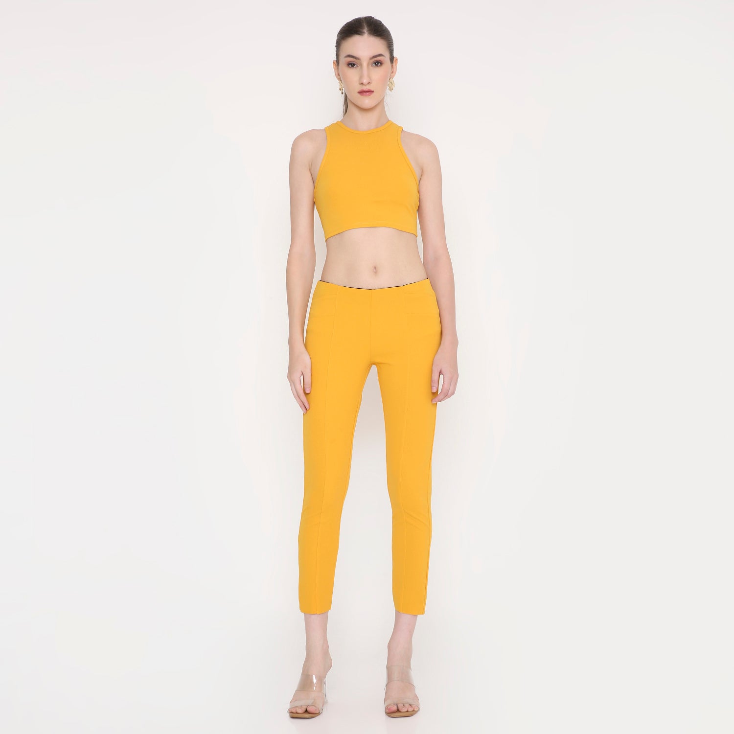 Women Tank Top With Pant Co- Ord Set in Mustard