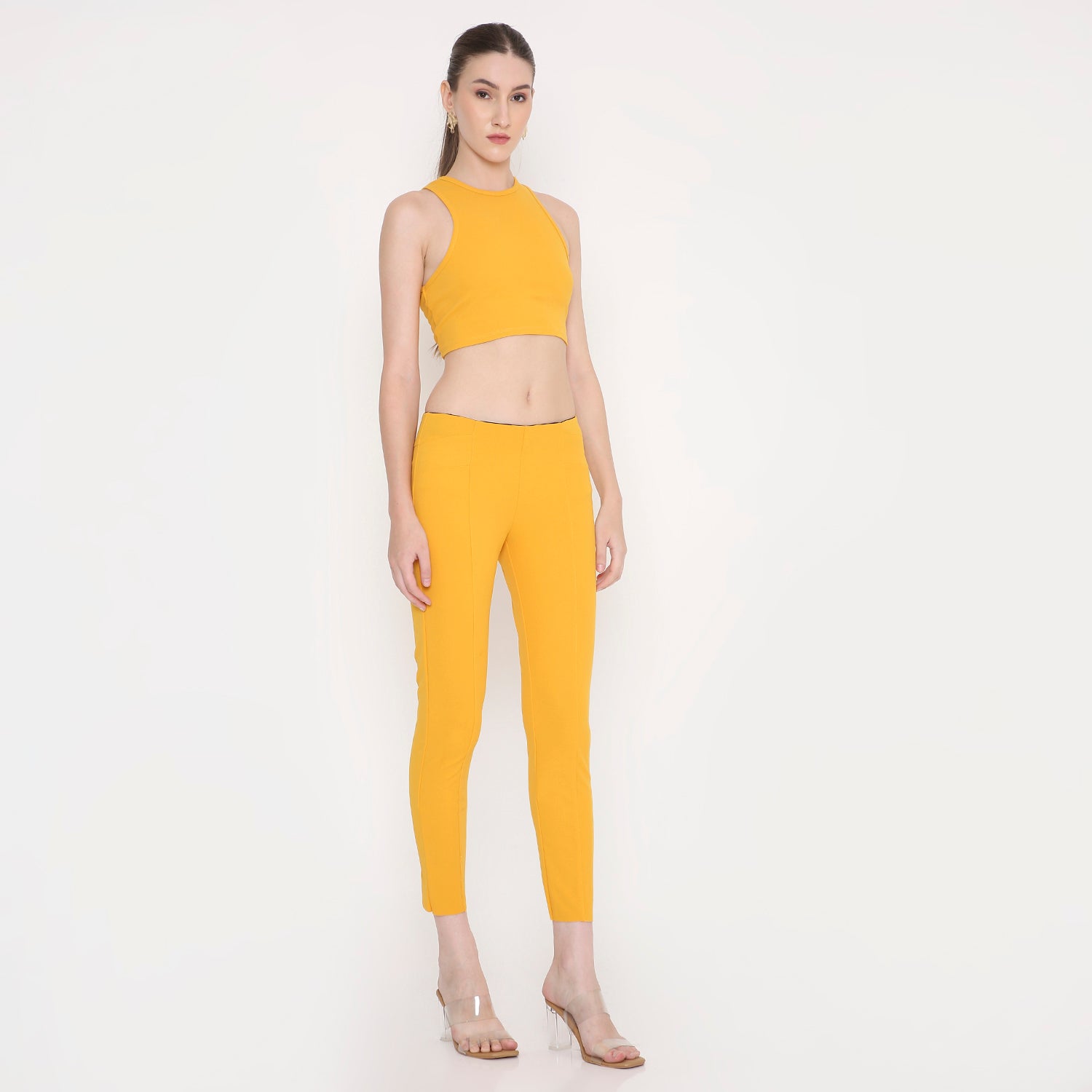 Women Tank Top With Pant Co- Ord Set in Mustard