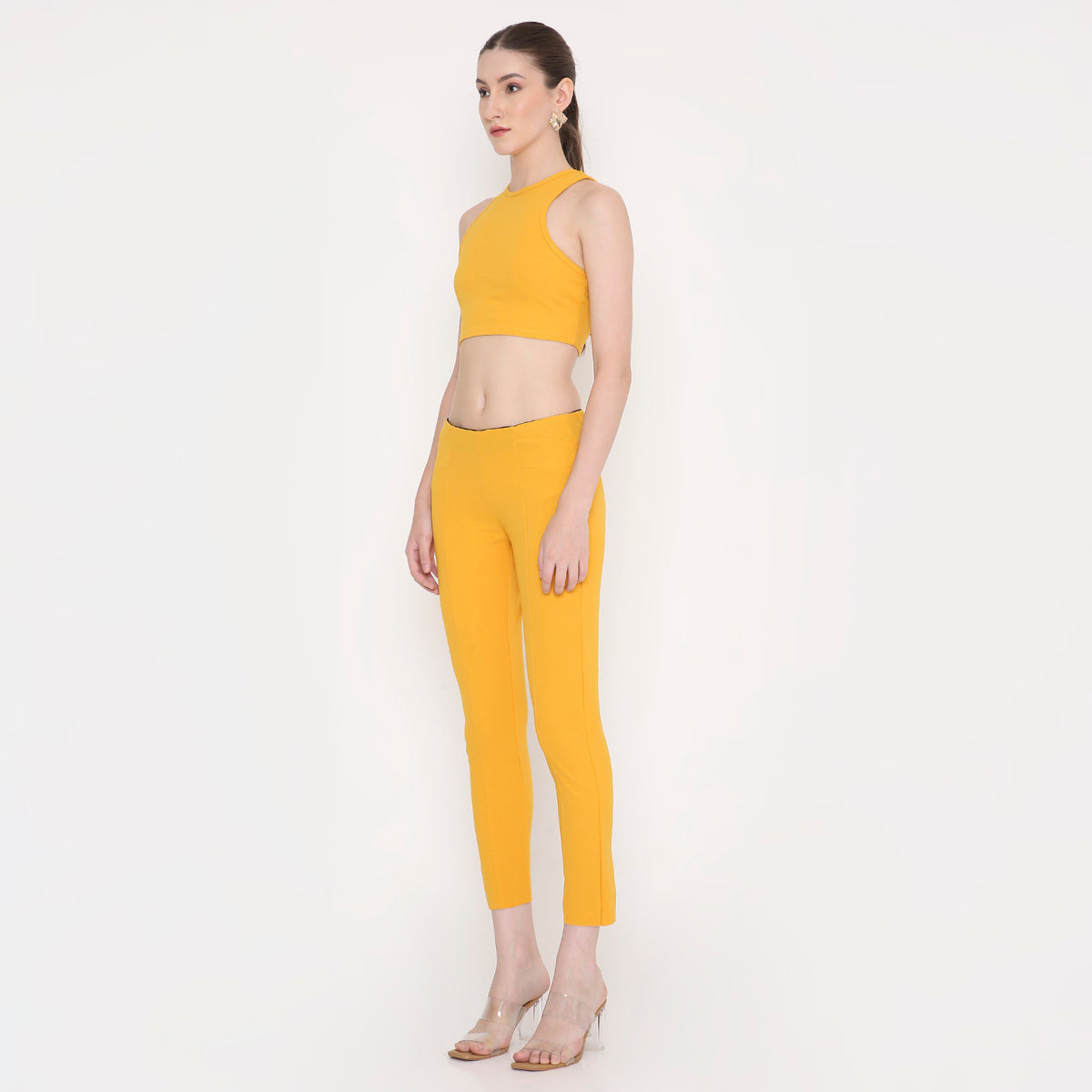 Women Tank Top With Pant Co- Ord Set in Mustard