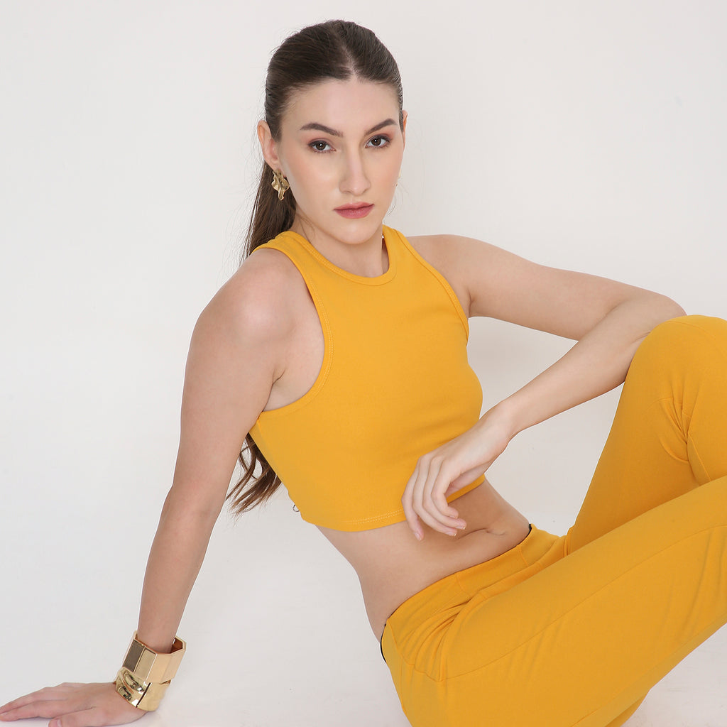 Women Tank Top With Pant Co- Ord Set in Mustard