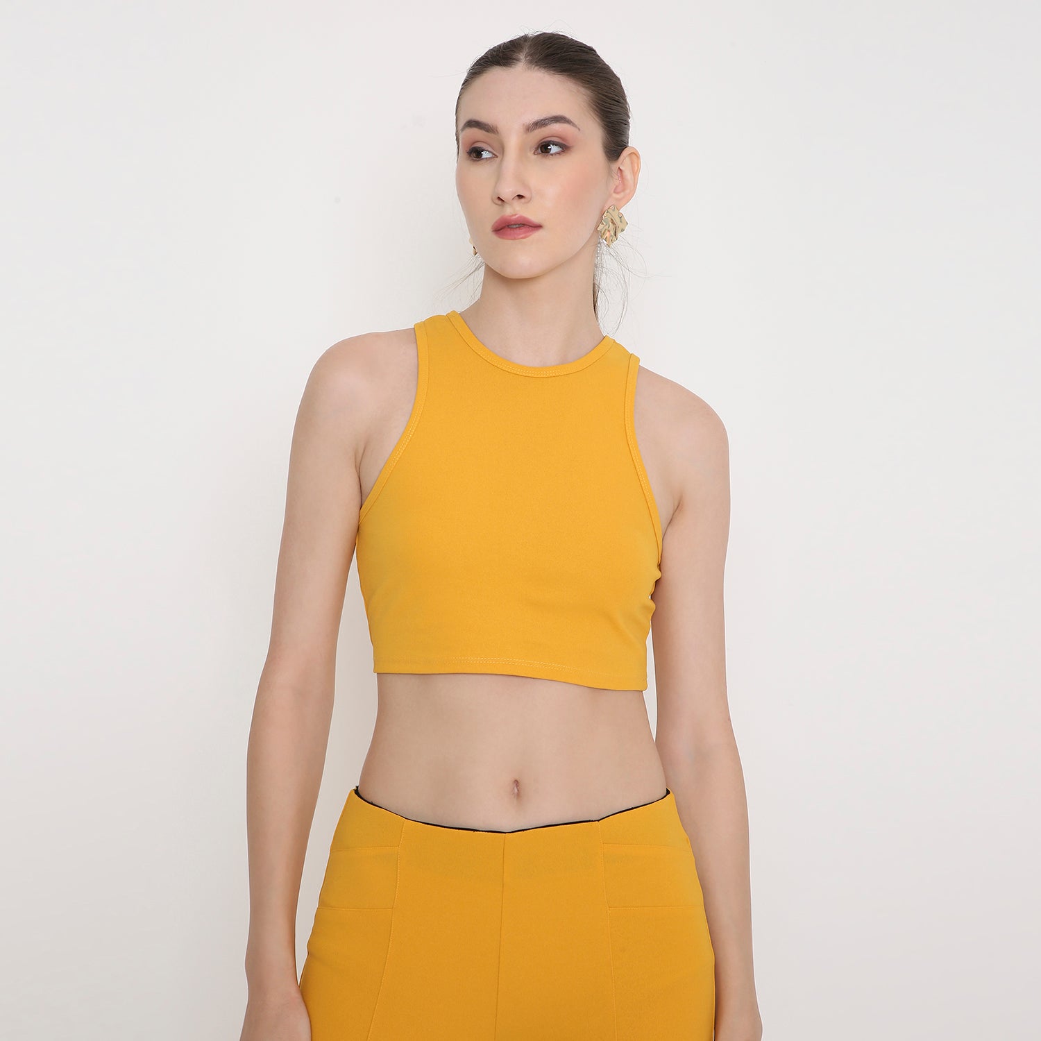 Women Tank Top With Pant Co- Ord Set in Mustard