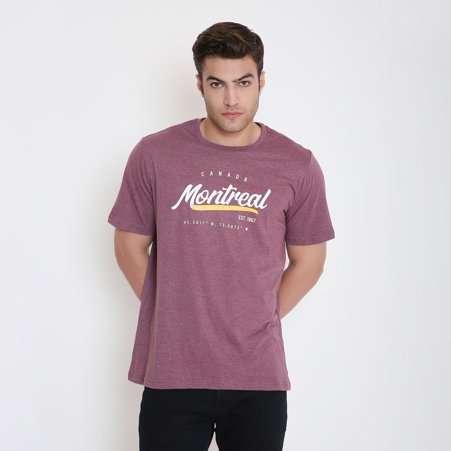 Montreal Classic Print Men's T-shirt in Maroon Melange