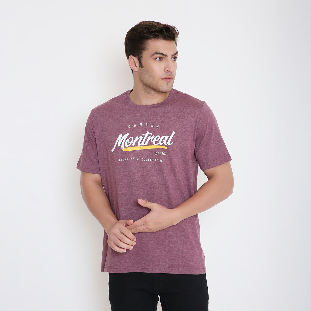 Montreal Classic Print Men's T-shirt in Maroon Melange