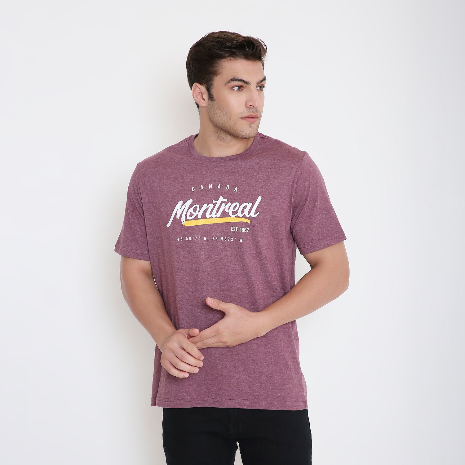 Montreal Classic Print Men's T-shirt in Maroon Melange