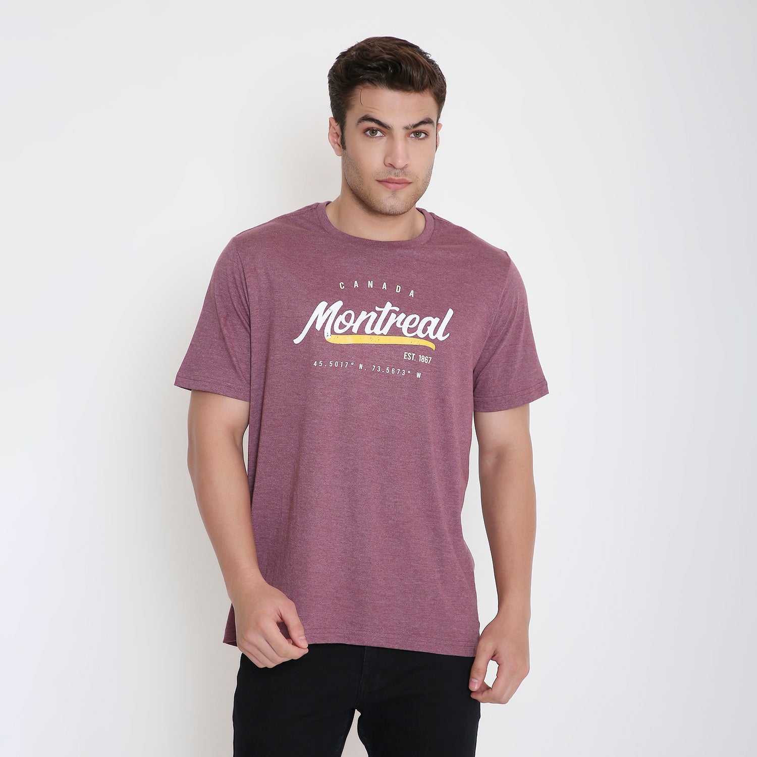 Montreal Classic Print Men's T-shirt in Maroon Melange