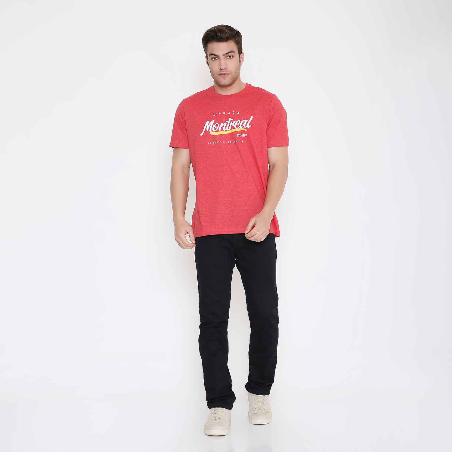 Montreal Classic Print Men's T-shirt in Red Melange