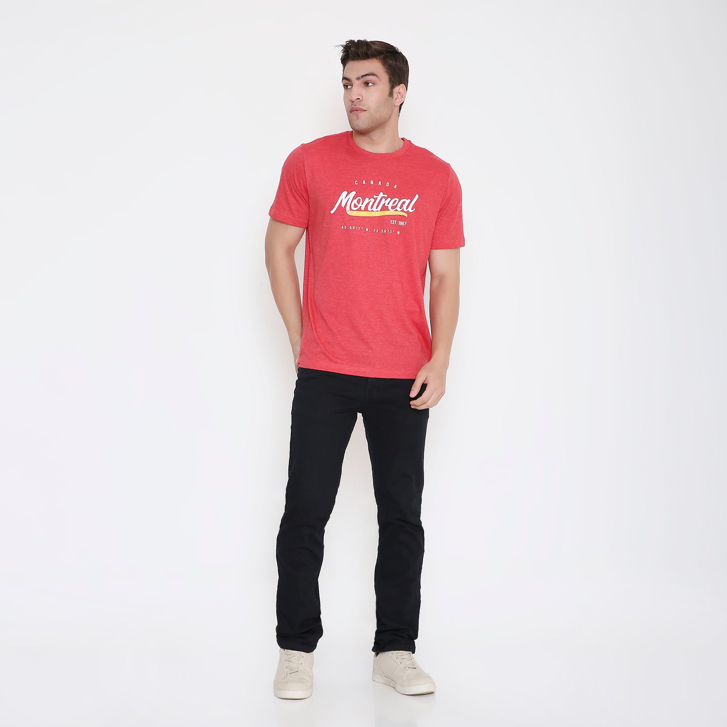 Montreal Classic Print Men's T-shirt in Red Melange