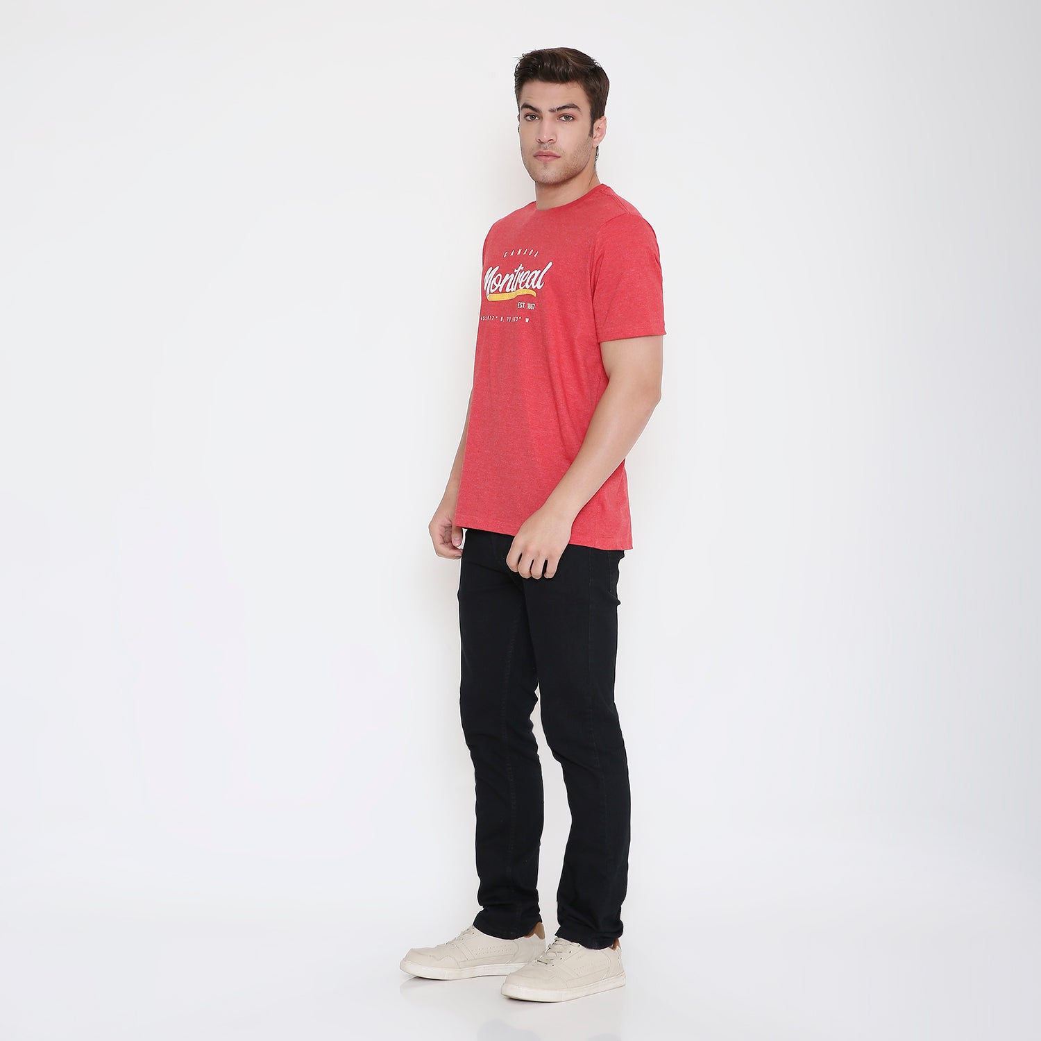Montreal Classic Print Men's T-shirt in Red Melange