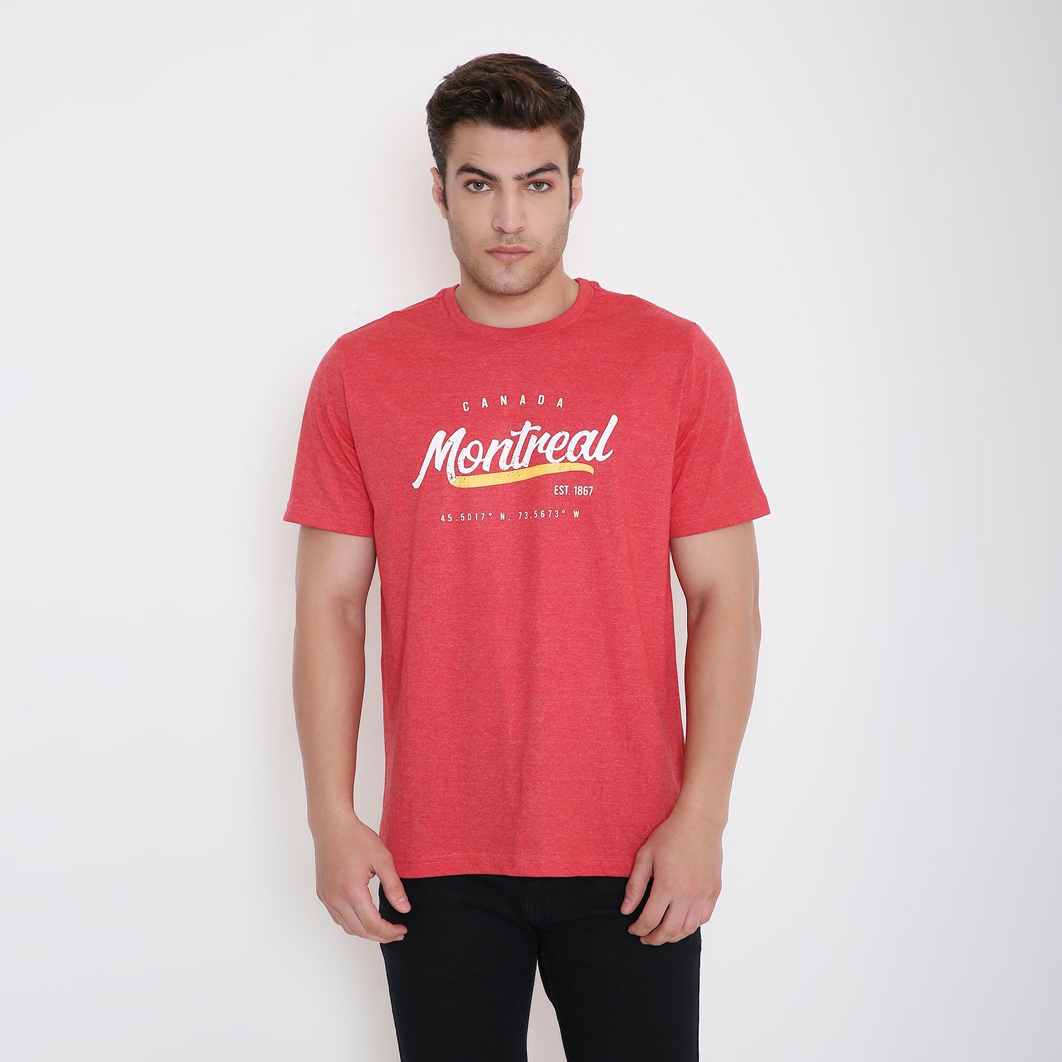 Montreal Classic Print Men's T-shirt in Red Melange
