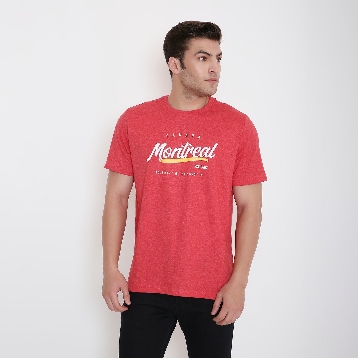 Montreal Classic Print Men's T-shirt in Red Melange