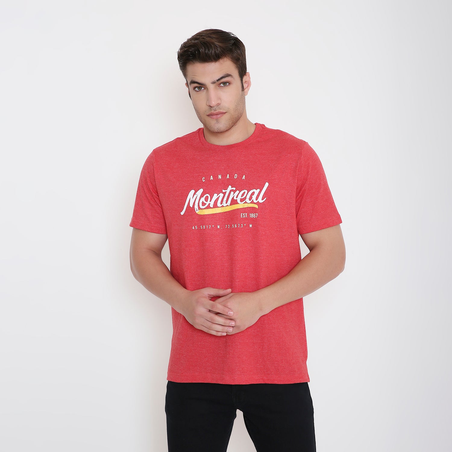 Montreal Classic Print Men's T-shirt in Red Melange