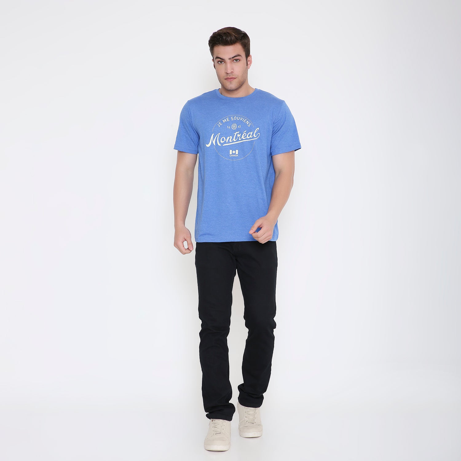 Montreal Classic Print Men's T-shirt in Sky Blue Melange