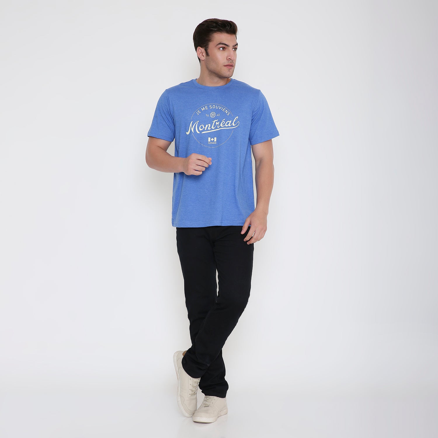 Montreal Classic Print Men's T-shirt in Sky Blue Melange