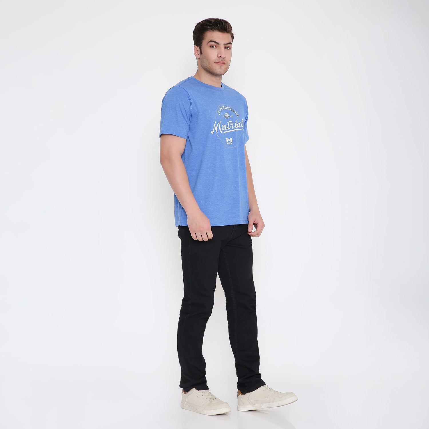 Montreal Classic Print Men's T-shirt in Sky Blue Melange