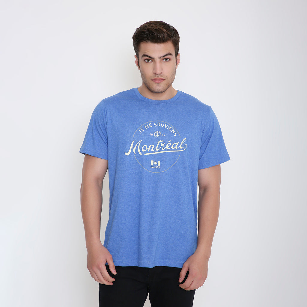 Montreal Classic Print Men's T-shirt in Sky Blue Melange
