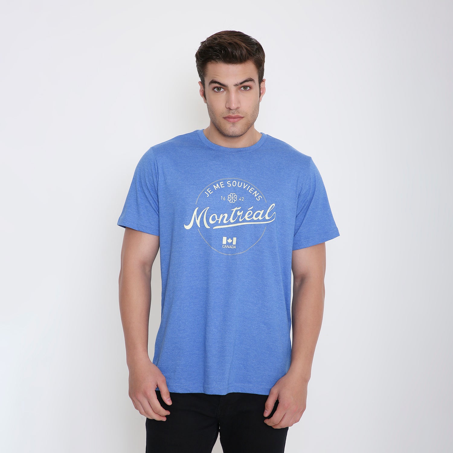 Montreal Classic Print Men's T-shirt in Sky Blue Melange