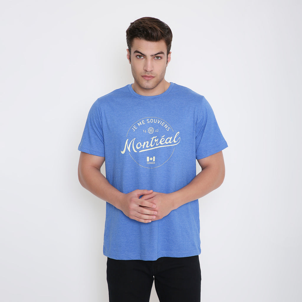 Montreal Classic Print Men's T-shirt in Sky Blue Melange