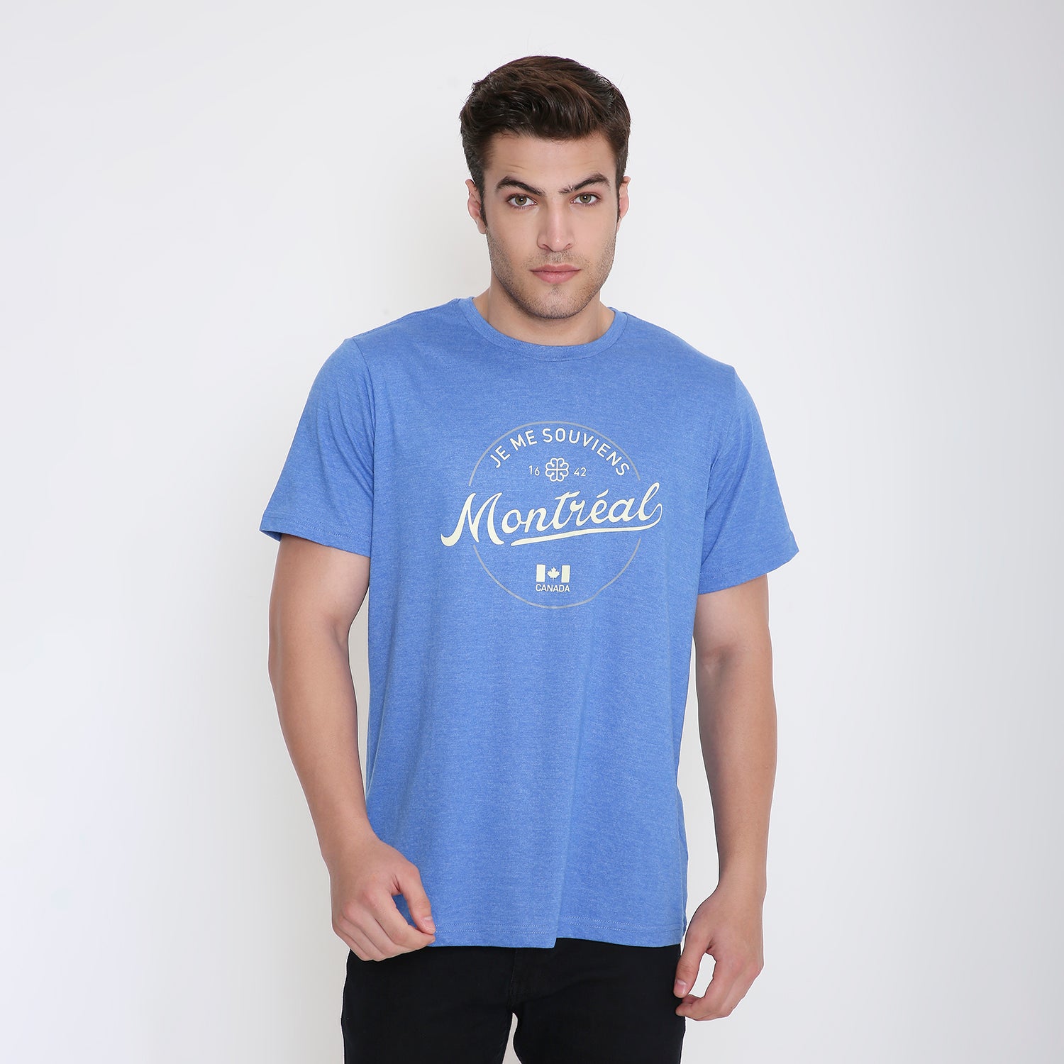 Montreal Classic Print Men's T-shirt in Sky Blue Melange