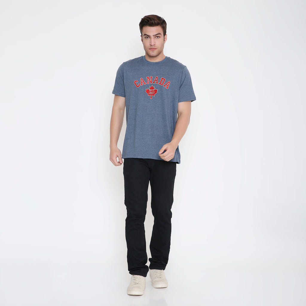 Canada Embroidery T-Shirt in  Navy Blue Melange