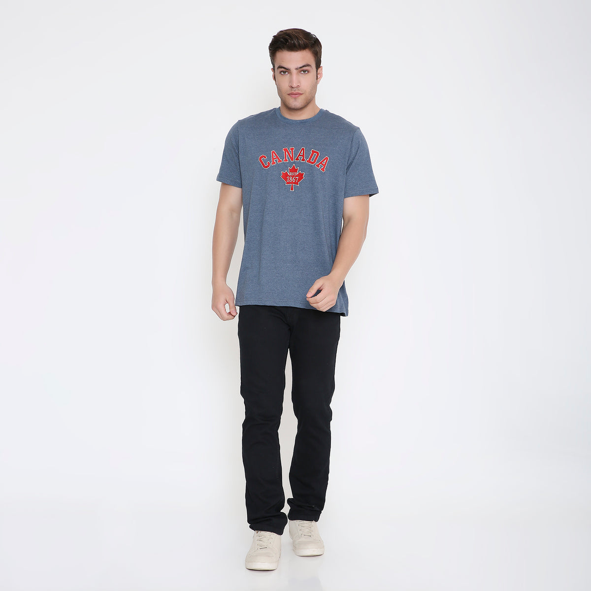 Canada Embroidery T-Shirt in  Navy Blue Melange