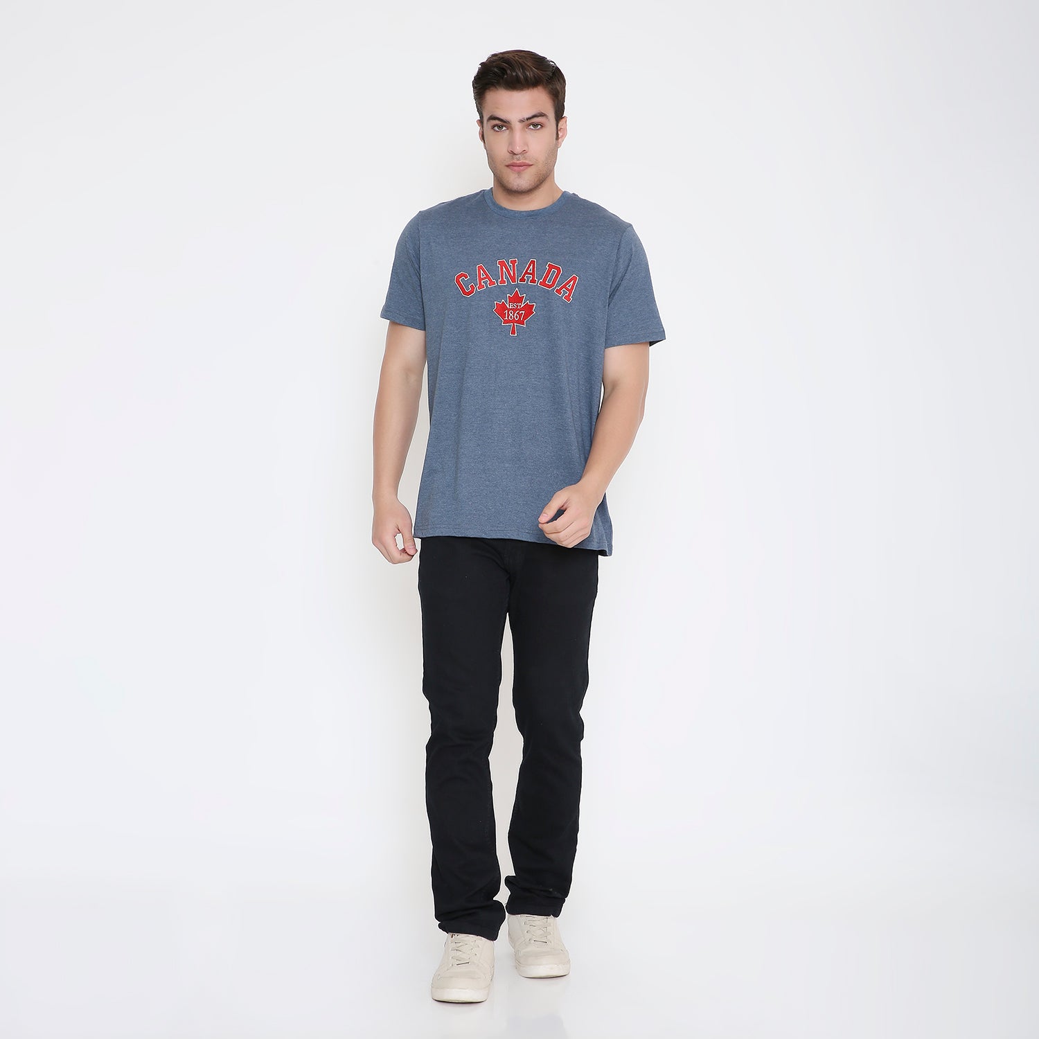 Canada Embroidery T-Shirt in  Navy Blue Melange