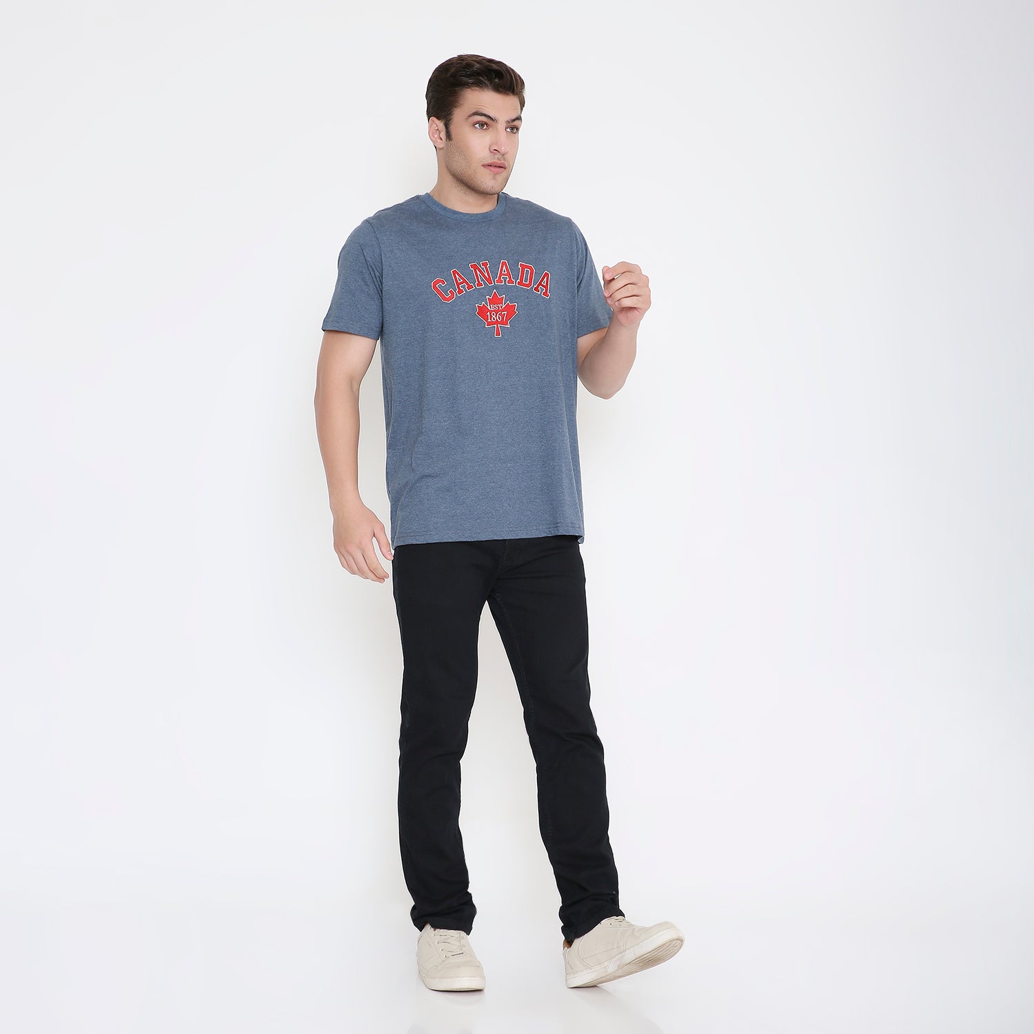 Canada Embroidery T-Shirt in  Navy Blue Melange