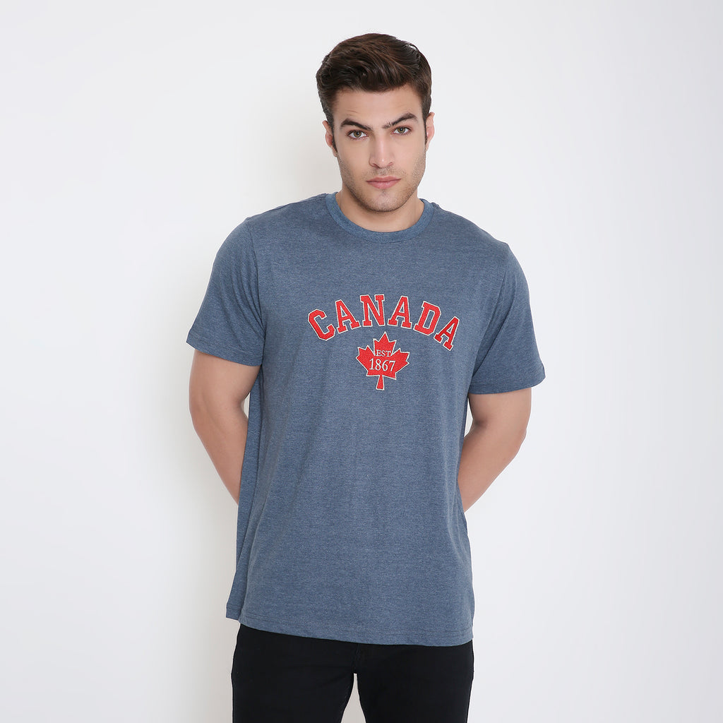 Canada Embroidery T-Shirt in  Navy Blue Melange