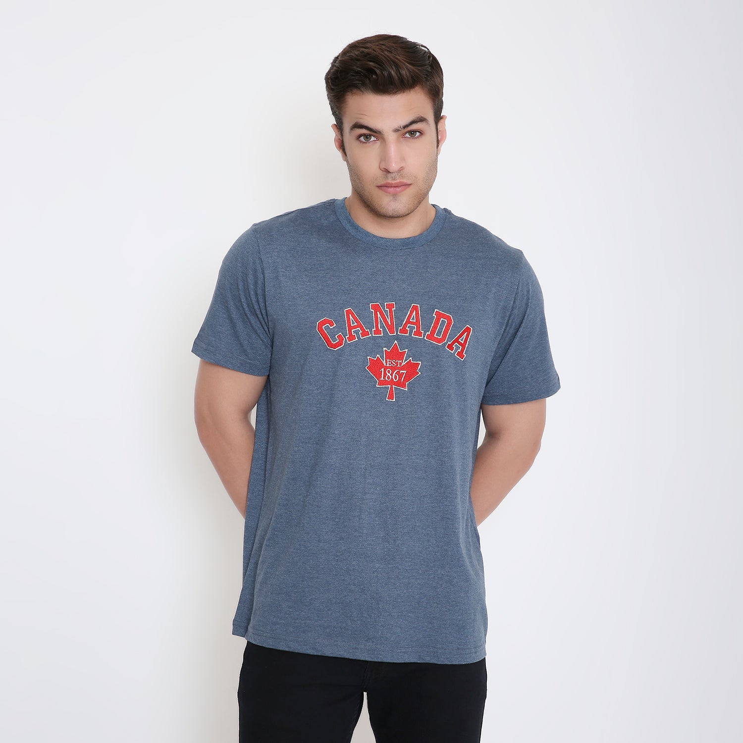 Canada Embroidery T-Shirt in  Navy Blue Melange