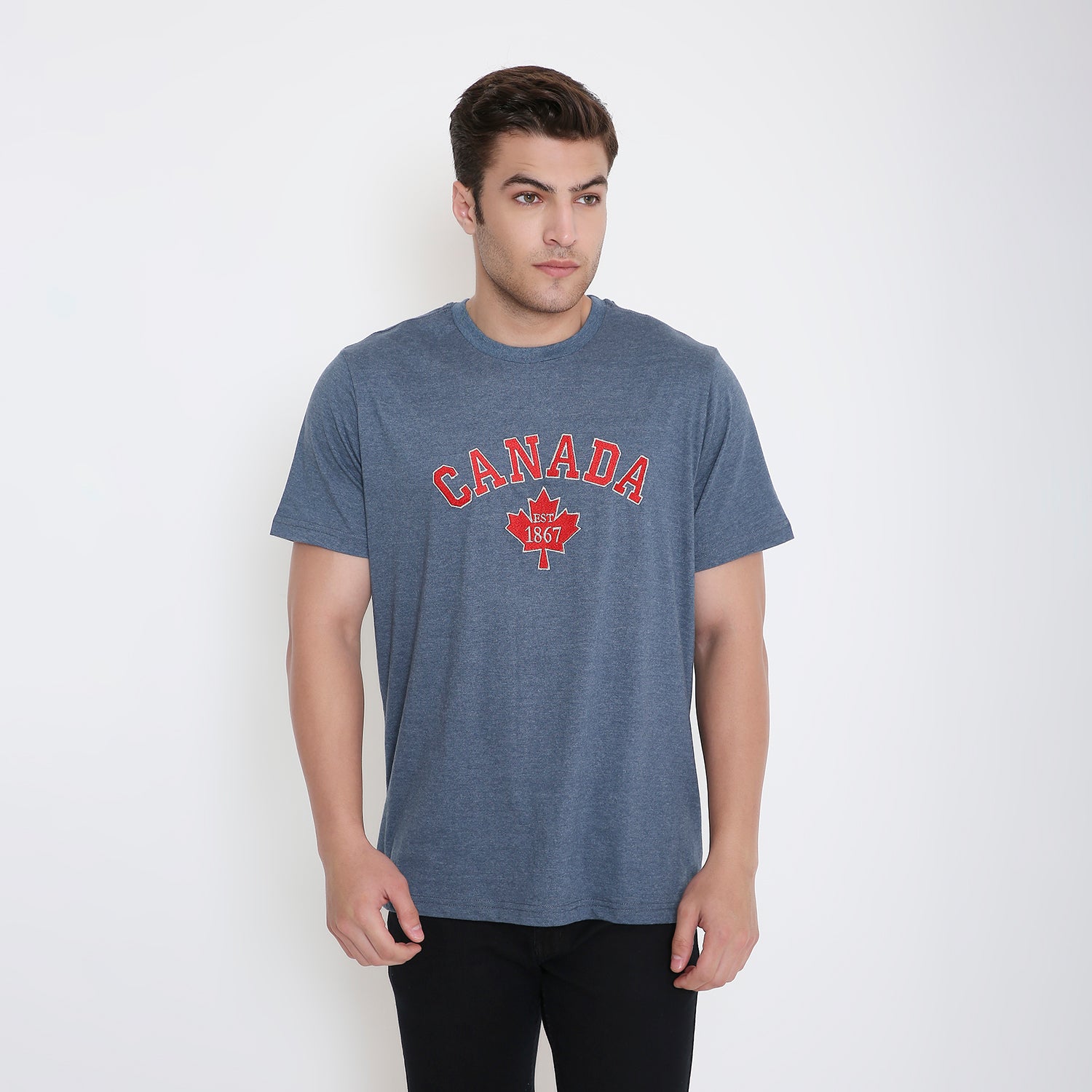 Canada Embroidery T-Shirt in  Navy Blue Melange
