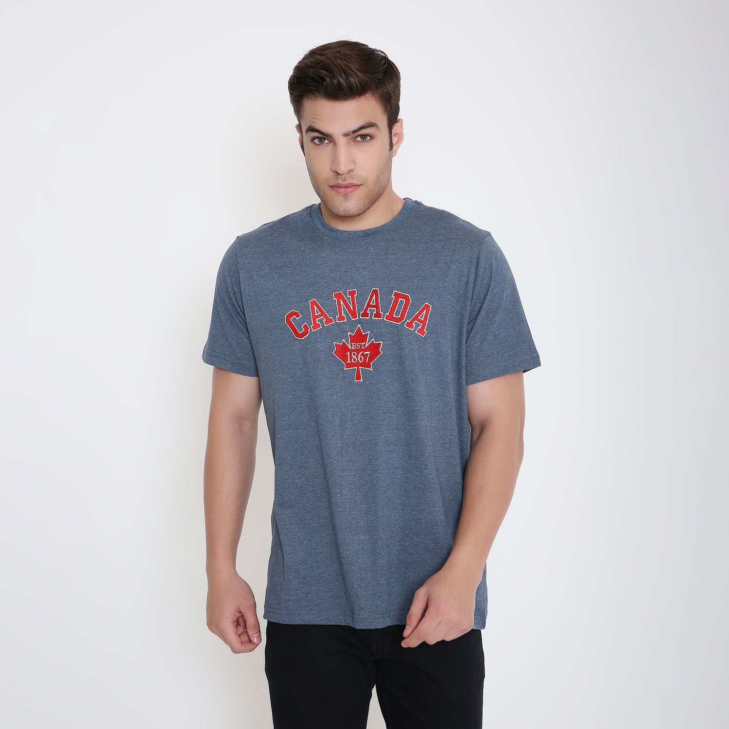 Canada Embroidery T-Shirt in  Navy Blue Melange