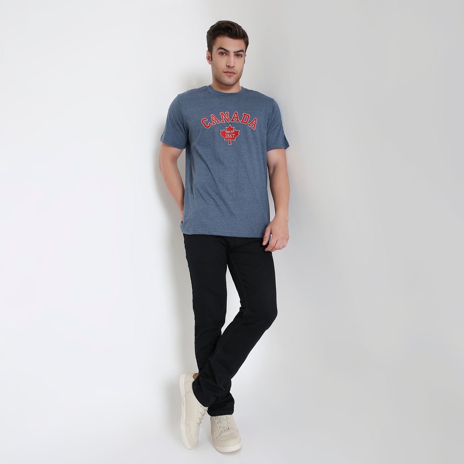 Canada Embroidery T-Shirt in  Navy Blue Melange