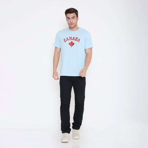 Canada Embroidery T-Shirt in Light Blue Melange