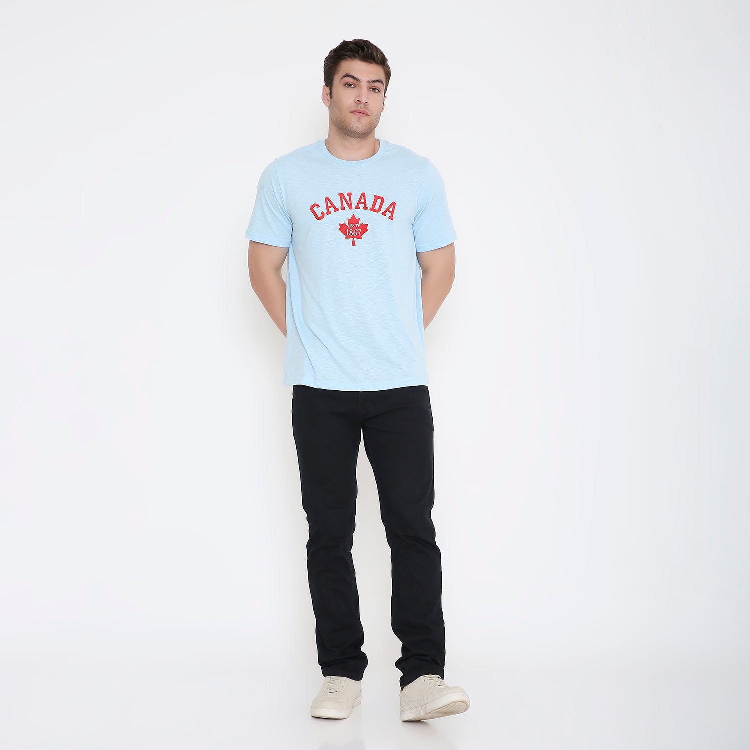 Canada Embroidery T-Shirt in Light Blue Melange