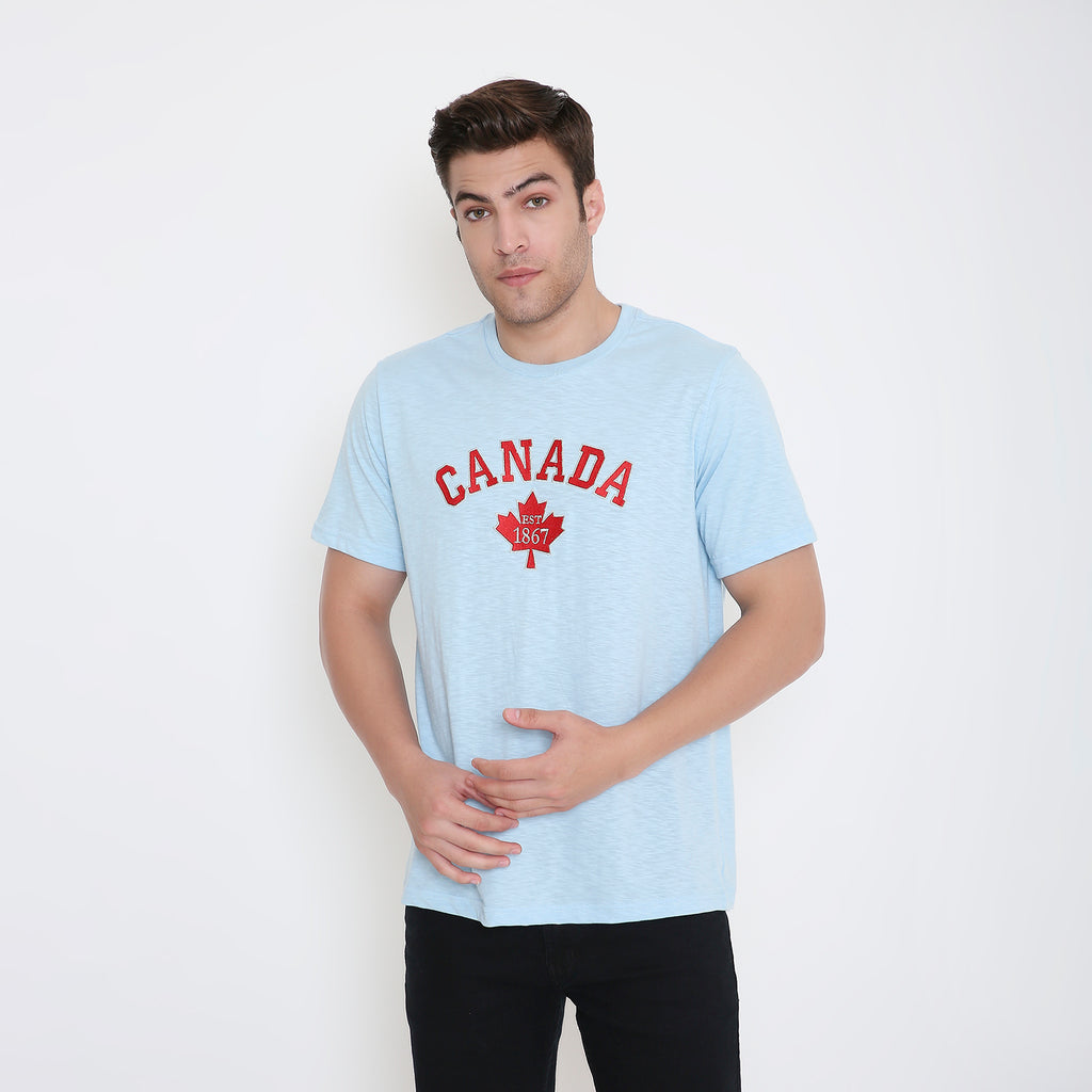 Canada Embroidery T-Shirt in Light Blue Melange