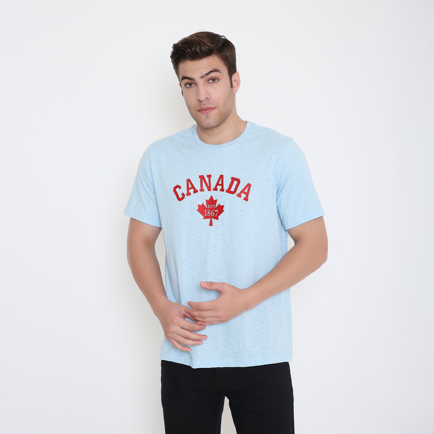 Canada Embroidery T-Shirt in Light Blue Melange
