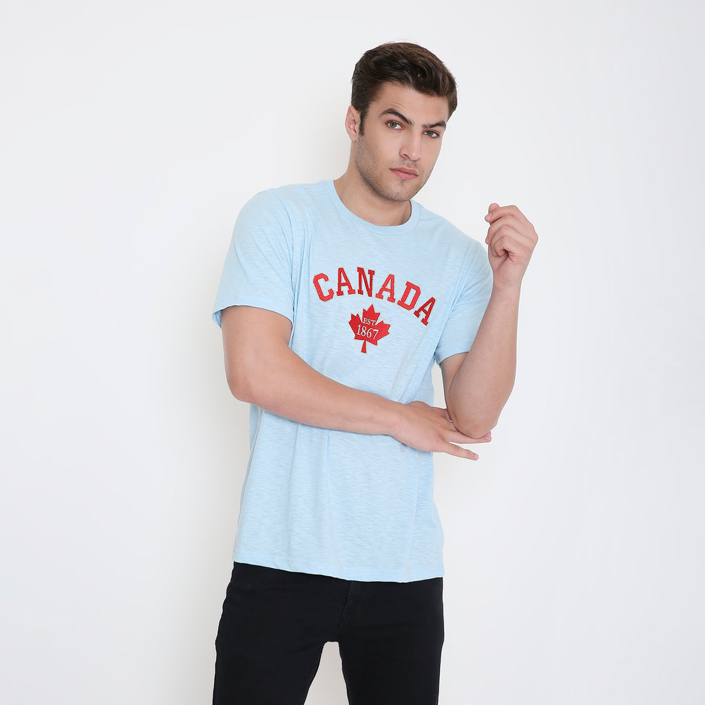 Canada Embroidery T-Shirt in Light Blue Melange
