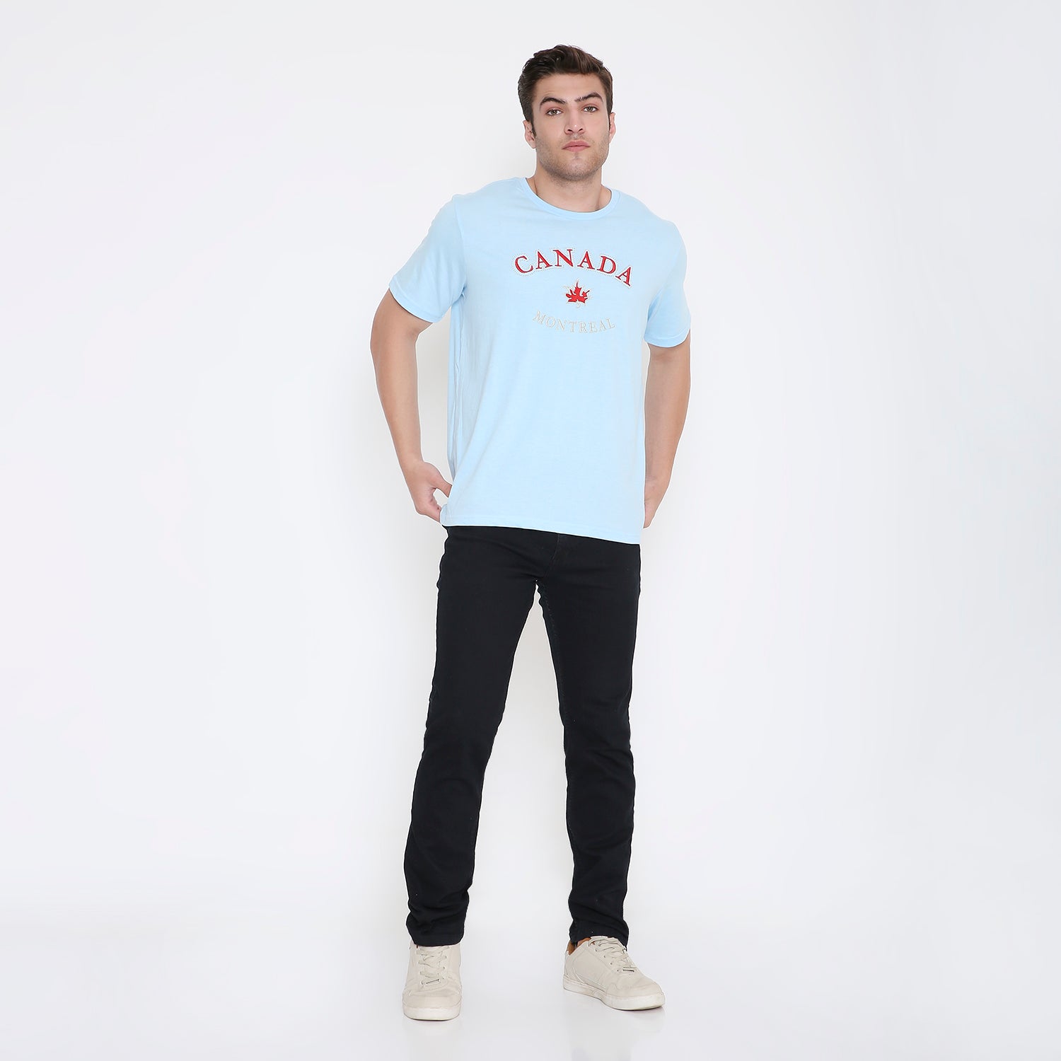 Canada Embroidery T-Shirt in Light Blue Melange